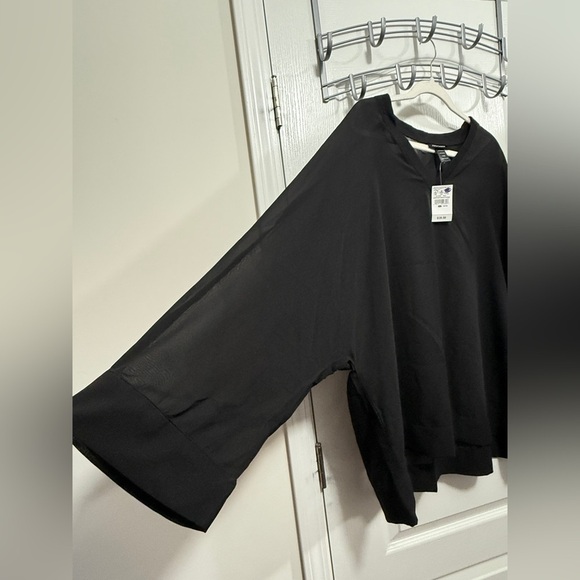 NWT Ashley Stewart Women's 14/16w sheer Black V Neck Blouse Plus Size New dolman - Picture 7 of 14